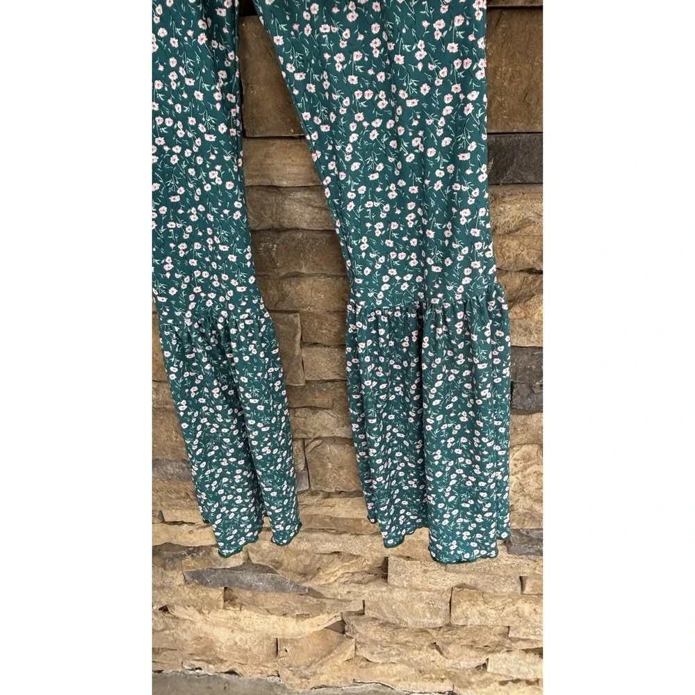 SHEIN Girls Floral Jumpsuit Bell‎ Bottom Teal Turquoise Pink Stretchy Teen 11-12